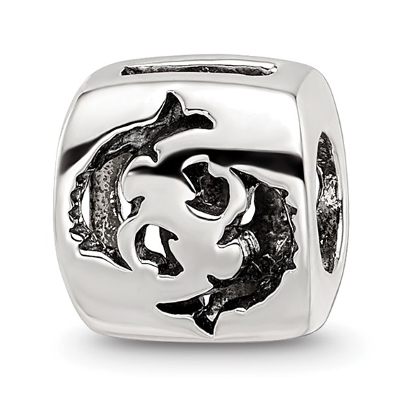 Sterling Silver Reflections Pisces Zodiac Antiqued Bead