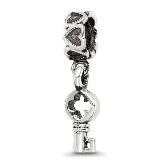 Sterling Silver Reflections Key Dangle with Hearts Bead