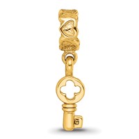 Sterling Silver Gold-plated Reflections Key Dangle with Hearts Bead view 4