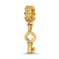 Sterling Silver Gold-plated Reflections Key Dangle with Hearts Bead view 1