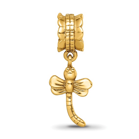 Sterling Silver Gold-plated Reflections Dragonfly Dangle Bead