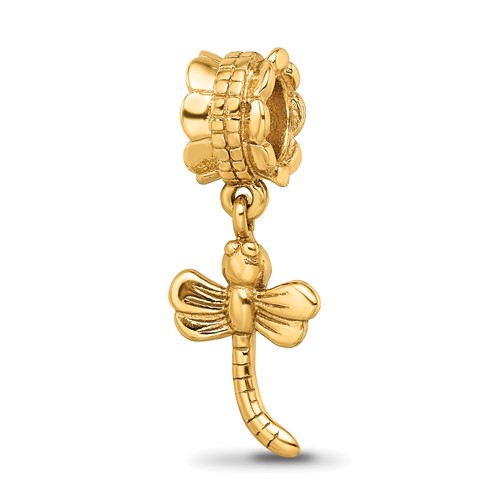 Sterling Silver Gold-plated Reflections Dragonfly Dangle Bead