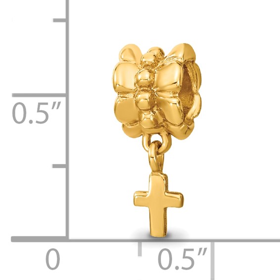Sterling Silver Gold-plated Reflections Cross Dangle Bead