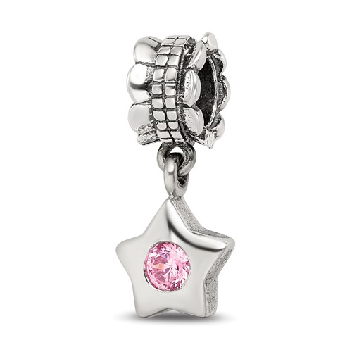 Sterling Silver Reflections Pink CZ Star Dangle Bead