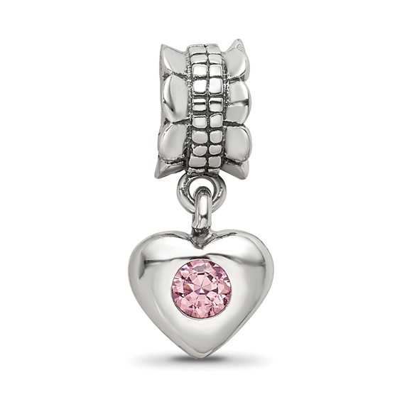 Sterling Silver Reflections Pink CZ Heart Dangle Bead
