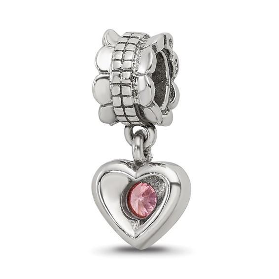 Sterling Silver Reflections Pink CZ Heart Dangle Bead