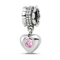 Sterling Silver Reflections Pink CZ Heart Dangle Bead view 1