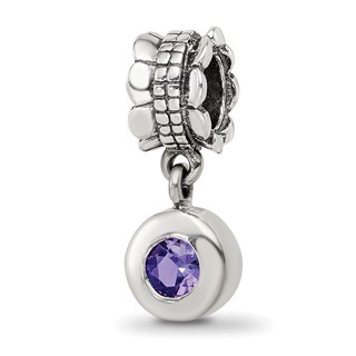 Sterling Silver Reflections Purple CZ Round Dangle Bead