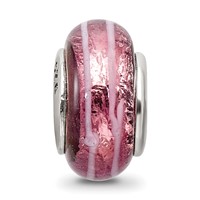 Sterling Silver Reflections Dark Pink Hand-blown Glass Bead view 5