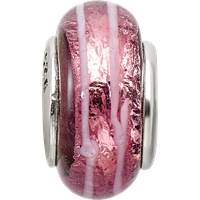 Sterling Silver Reflections Dark Pink Hand-blown Glass Bead view 3