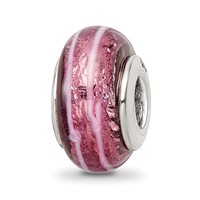 Sterling Silver Reflections Dark Pink Hand-blown Glass Bead view 1