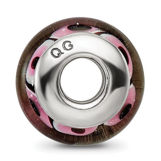 Sterling Silver Reflections Black/Pink Hand-blown Glass Bead