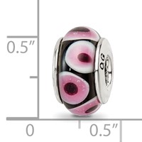 Sterling Silver Reflections Black Pink Hand-blown Glass Bead view 5