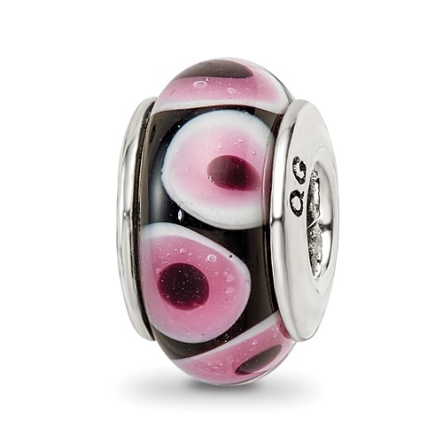 Sterling Silver Reflections Black Pink Hand-blown Glass Bead