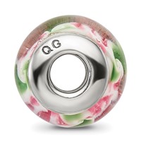 Sterling Silver Reflections Pink Green Hand-blown Glass Bead view 2