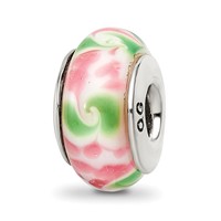 Sterling Silver Reflections Pink Green Hand-blown Glass Bead view 1
