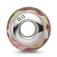 Sterling Silver Reflections Pink Green Hand-blown Glass Bead view 2