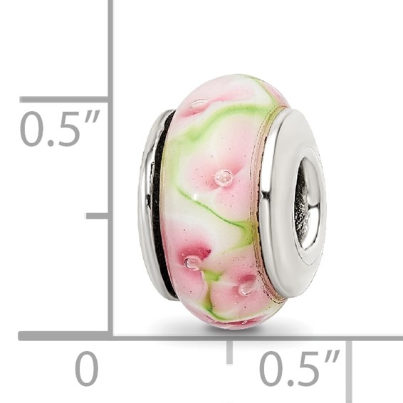 Sterling Silver Reflections Pink/Green Hand-blown Glass Bead