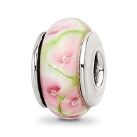 Sterling Silver Reflections Pink Green Hand-blown Glass Bead view 1