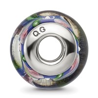 Sterling Silver Reflections Blue Pink Hand-blown Glass Bead view 2