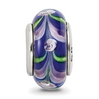 Sterling Silver Reflections Blue Pink Hand-blown Glass Bead view 3