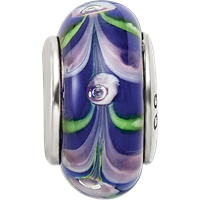 Sterling Silver Reflections Blue Pink Hand-blown Glass Bead view 4