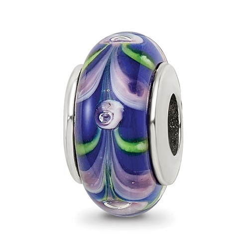 Sterling Silver Reflections Blue Pink Hand-blown Glass Bead