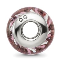 Sterling Silver Reflections Rose Striped Hand-blown Glass Bead view 2