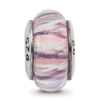 Sterling Silver Reflections Rose Striped Hand-blown Glass Bead view 3