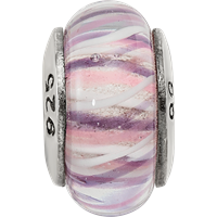 Sterling Silver Reflections Rose Striped Hand-blown Glass Bead view 4