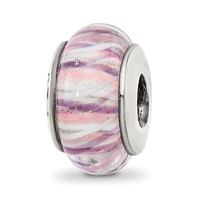 Sterling Silver Reflections Rose Striped Hand-blown Glass Bead view 1