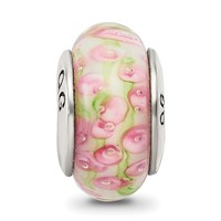 Sterling Silver Reflections Pink Green Hand-blown Glass Bead view 3
