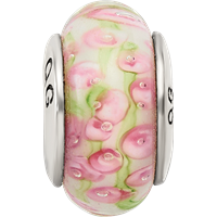 Sterling Silver Reflections Pink Green Hand-blown Glass Bead view 4