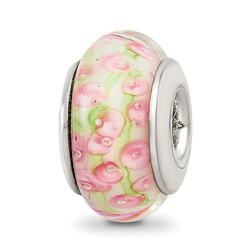 Sterling Silver Reflections Pink Green Hand-blown Glass Bead