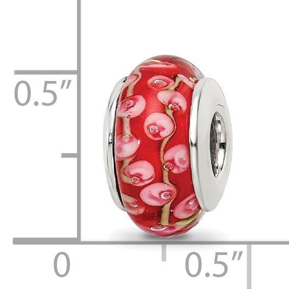 Sterling Silver Reflections Pink/Red Hand-blown Glass Bead