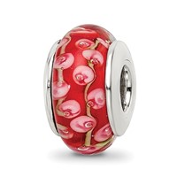 Sterling Silver Reflections Pink Red Hand-blown Glass Bead view 1