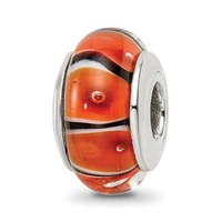 Sterling Silver Reflections Orange Hand-blown Glass Bead view 1