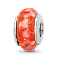 Sterling Silver Reflections Orange Hand-blown Glass Bead view 1