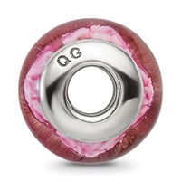Sterling Silver Reflections Purple Floral Hand-blown Glass Bead view 2