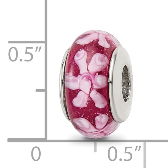 Sterling Silver Reflections Purple Floral Hand-blown Glass Bead