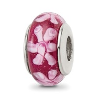 Sterling Silver Reflections Purple Floral Hand-blown Glass Bead view 1