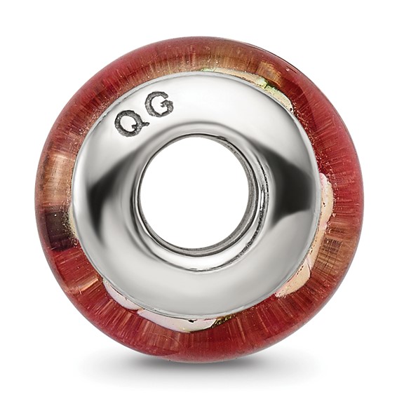 Sterling Silver Reflections Red Floral Hand-blown Glass Bead