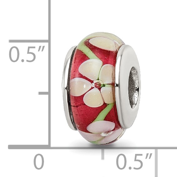 Sterling Silver Reflections Red Floral Hand-blown Glass Bead