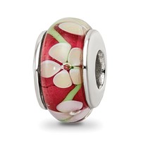 Sterling Silver Reflections Red Floral Hand-blown Glass Bead view 1
