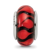 Sterling Silver Reflections Red Black Hand-blown Glass Bead view 3