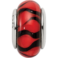 Sterling Silver Reflections Red Black Hand-blown Glass Bead view 4