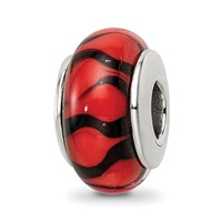 Sterling Silver Reflections Red Black Hand-blown Glass Bead view 1