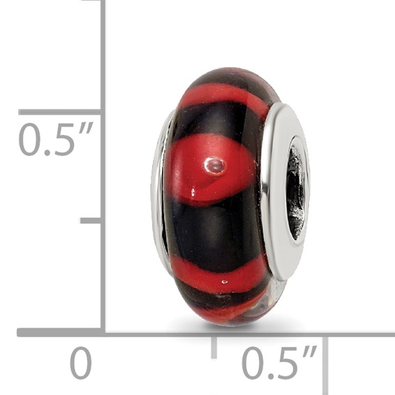 Sterling Silver Reflections Red/Black Hand-blown Glass Bead