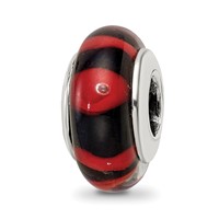 Sterling Silver Reflections Red Black Hand-blown Glass Bead view 1