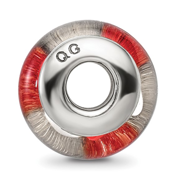 Sterling Silver Reflections Red/White Hand-blown Glass Bead